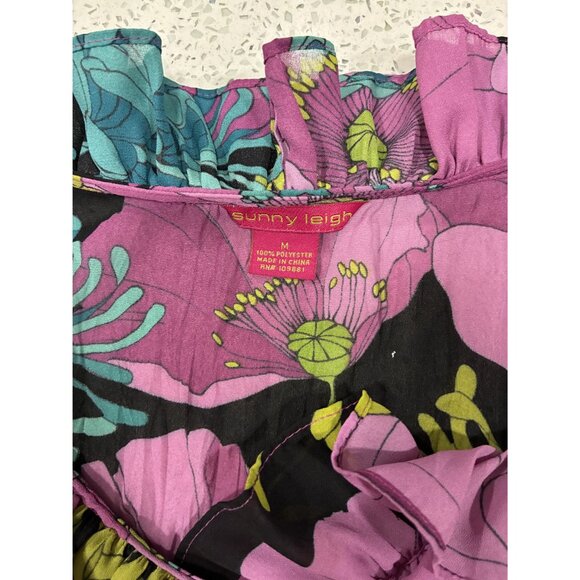 Sunny Leigh Peony Floral Print Blouse Pink Long Sleeve Lightweight Flowy Design - Picture 6 of 8